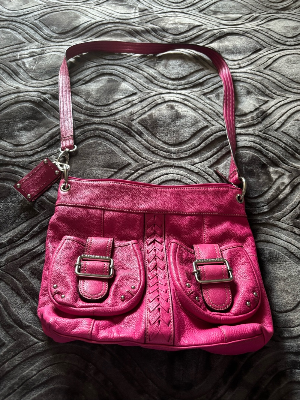 Tignanello Hot Pink Braided Pebbled Leather Crossbody